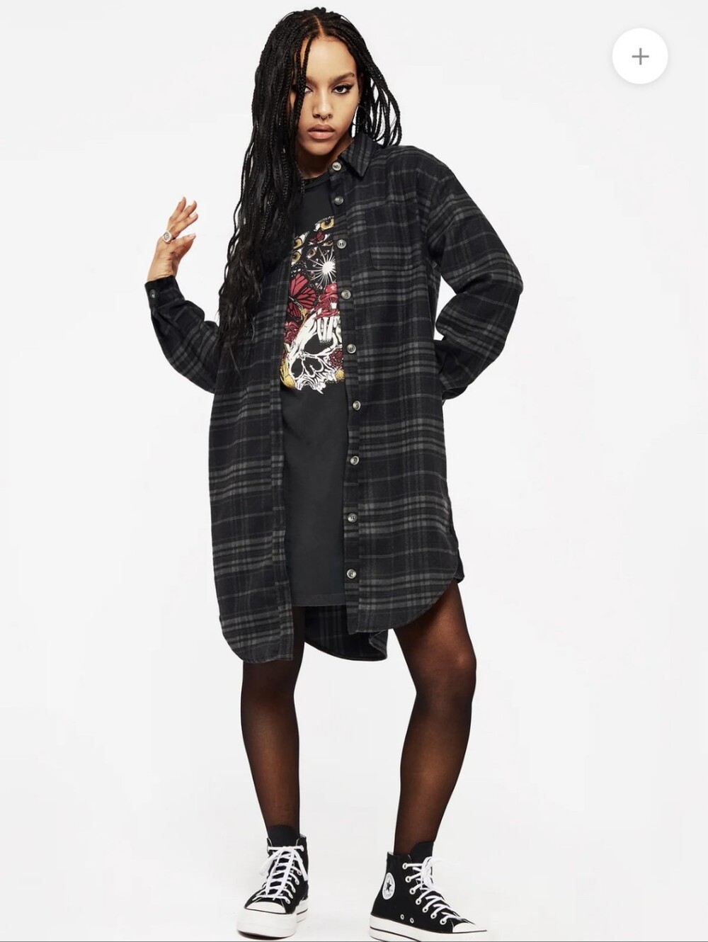 Disturbia Plaid Longline Shirt Grey & Black Button Up  NWT Size 4